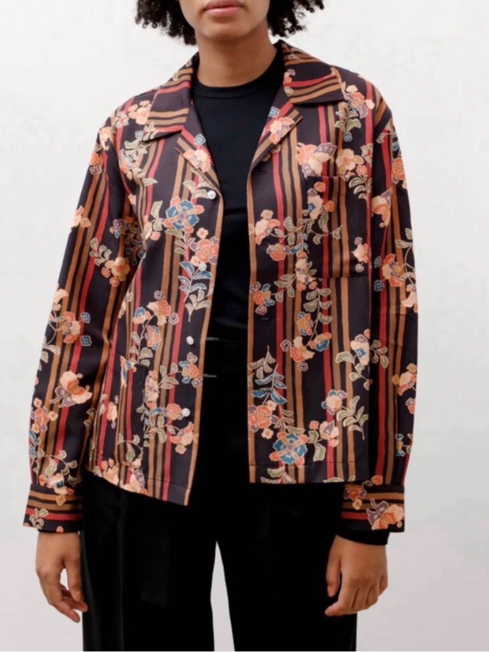 NWOT Bode Butterfly Stripe Long-Sleeve Cotton Silk Blend Shirt size M/L